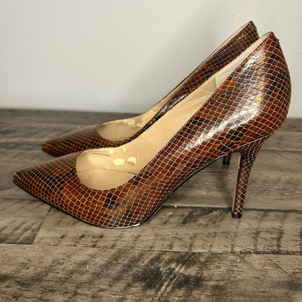 White House Black Market Olivia Whiskey Snakeskin Heels